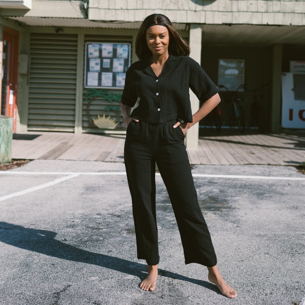 two piece black cotton/linen set